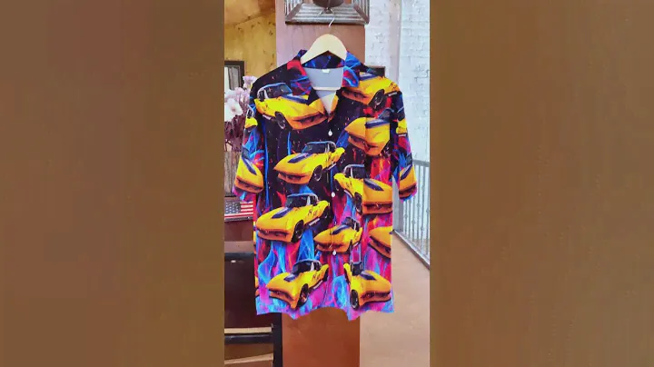 Custom Muscle Car Photo Hawaiian Shirt, Colorful Flame Pattern, Gift For Car Lovers, Goduckee