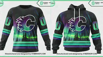 CUSTOM Calgary Flames Northern Lights T Shirt