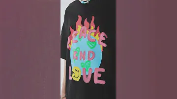 Unisex T-Shirt Embroidered Letters Flame Globe Print | JIYAOOWR